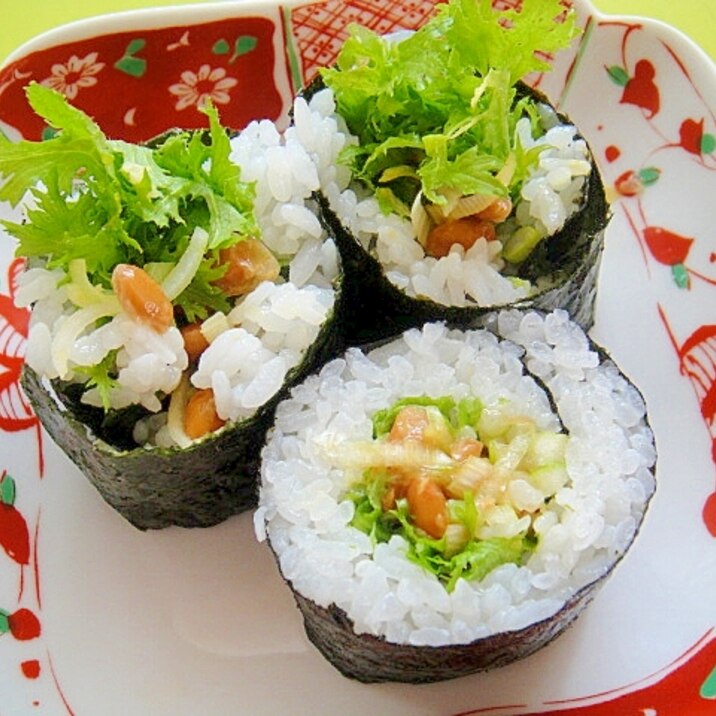 ネギ納豆とわさび菜の巻き寿司
